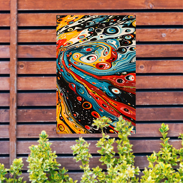 Kleurrijke abstracte patronen in beweging tuinposter