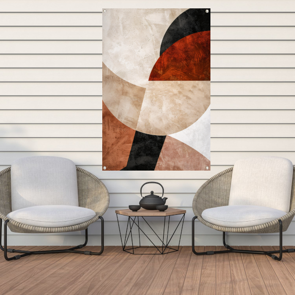 Geometrische Abstractie in Rood en Aardetinten tuinposter