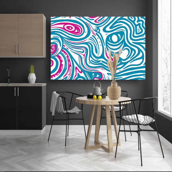 Dynamisch abstract lijnenspel in blauw en roze poster
