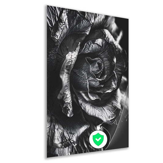 Elegante zwart-wit macrofotografie van een roos poster