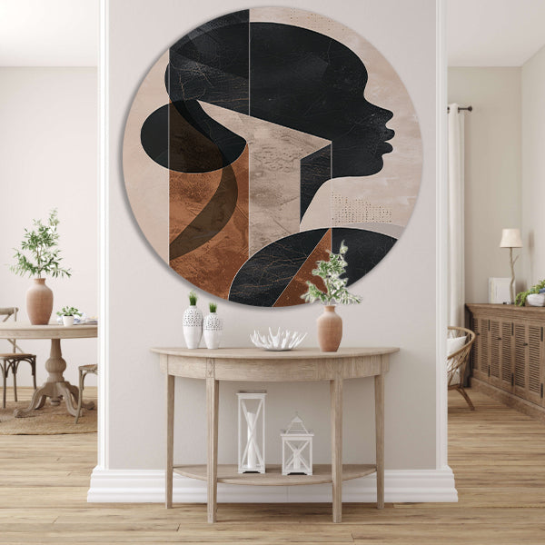 Abstracte Geometrie en Silhouet in Monochroom forex muurcirkel