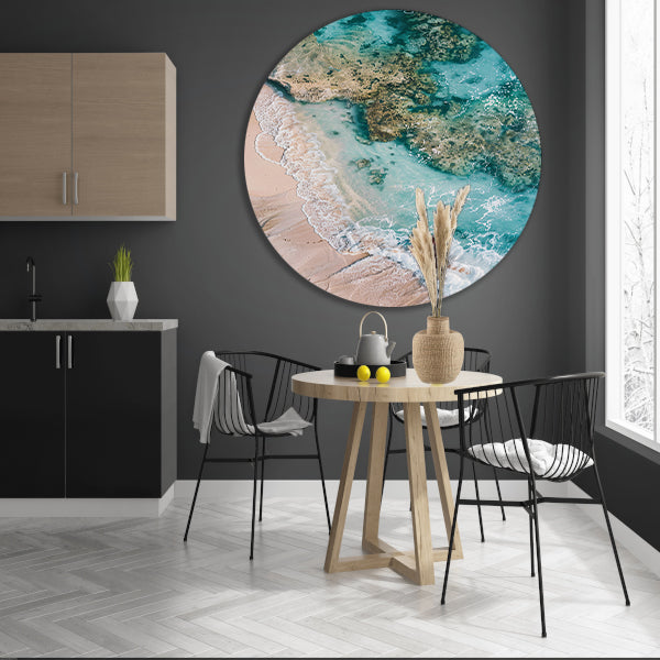 Luchtfoto van turquoise zee en strand aluminium muurcirkel