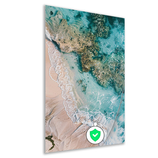 Luchtfoto van turquoise zee en strand poster
