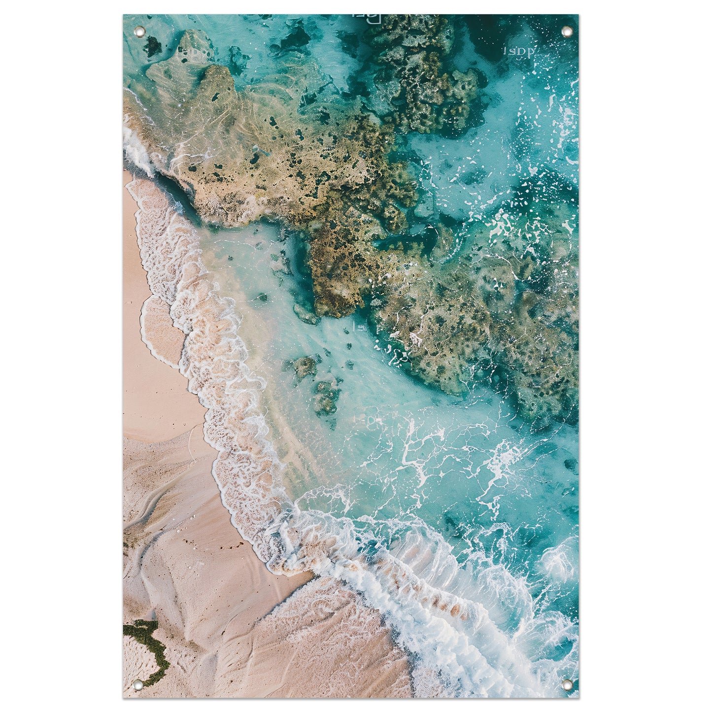 Luchtfoto van turquoise zee en strand tuinposter