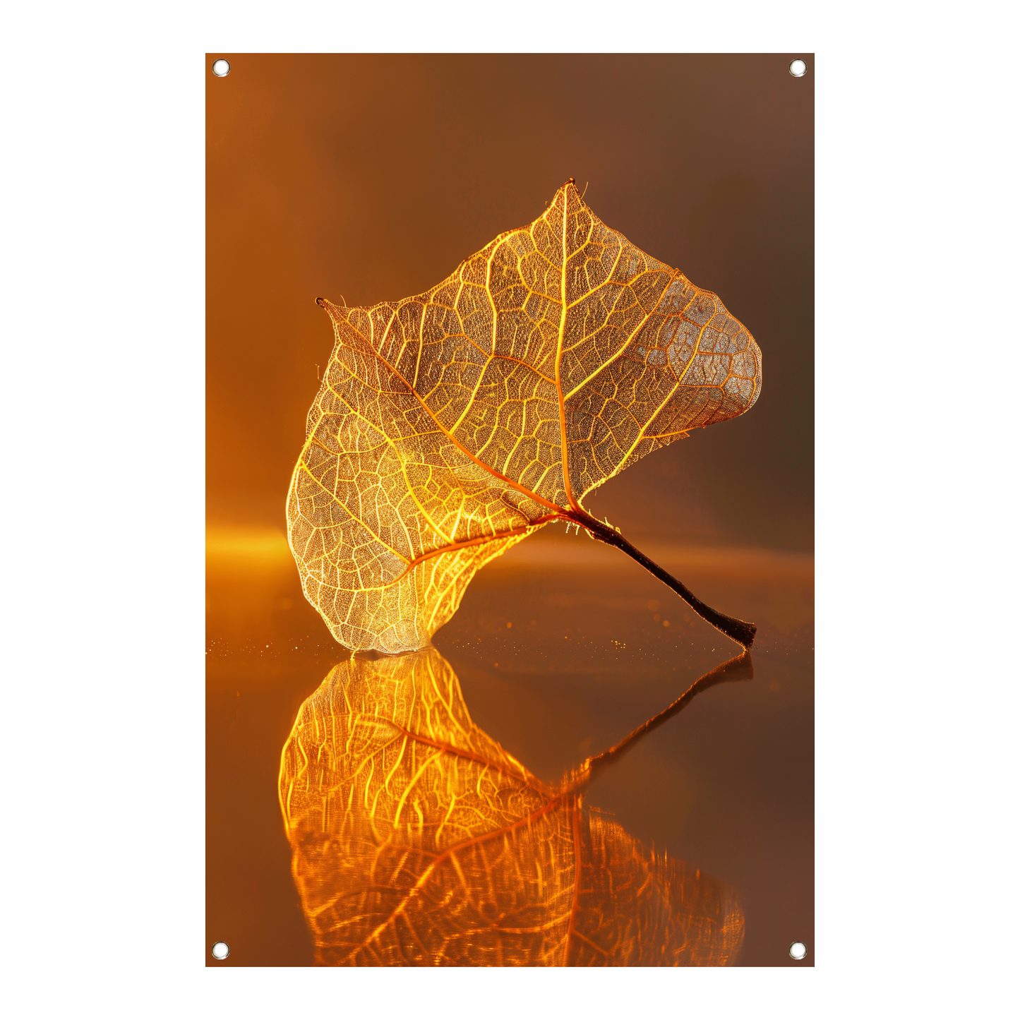 Gedetailleerde oranje blad met gouden reflectie tuinposter