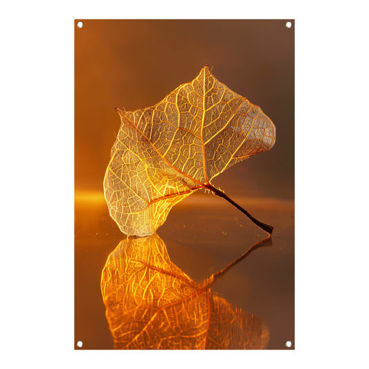 Gedetailleerde oranje blad met gouden reflectie tuinposter