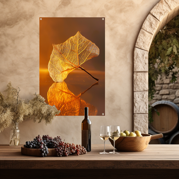 Gedetailleerde oranje blad met gouden reflectie tuinposter