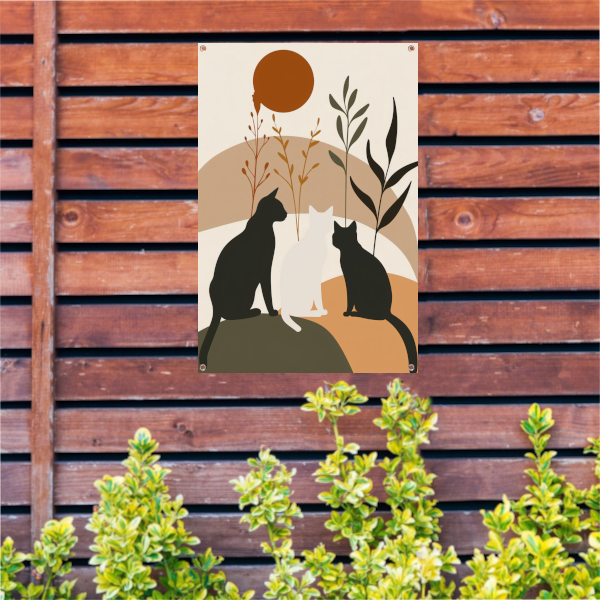 Silhouet van Katten en Planten in Harmonie tuinposter