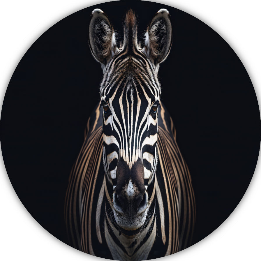 Stille contemplatie van een zebra aluminium muurcirkel