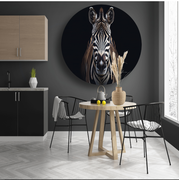Stille contemplatie van een zebra aluminium muurcirkel