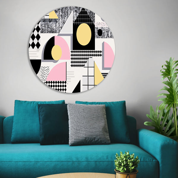 Abstracte geometrische vormen met pasteltinten aluminium muurcirkel