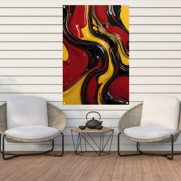 Dynamische abstracte dans in rood en geel tuinposter