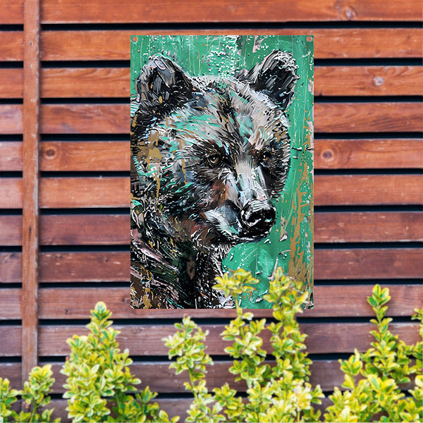 Abstract schilderij van een kleurrijke beer tuinposter