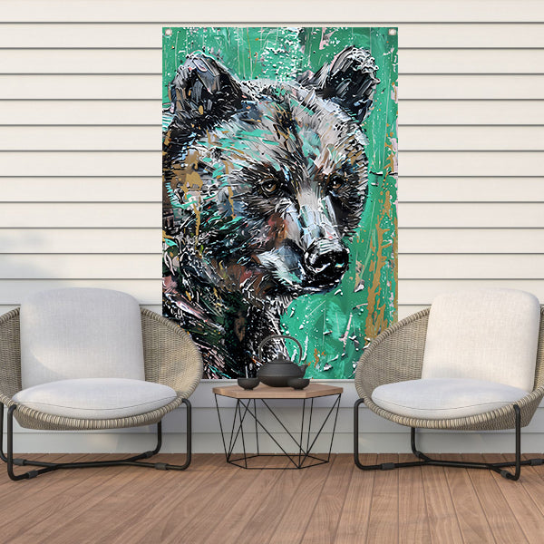 Abstract schilderij van een kleurrijke beer tuinposter