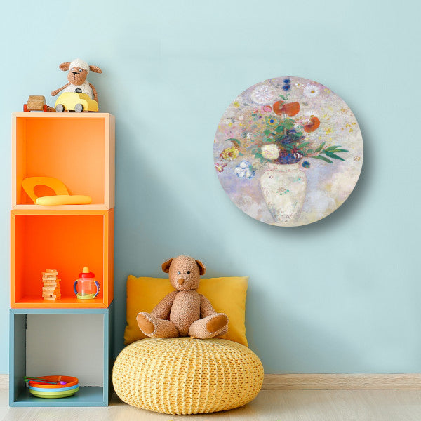 Vaas met bloemen - Odilon Redon aluminium muurcirkel