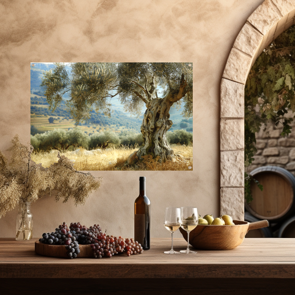 Eenzame boom in impressionistisch landschap tuinposter