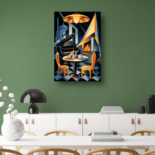 Minimalistische eetkamer met raam canvas met baklijst