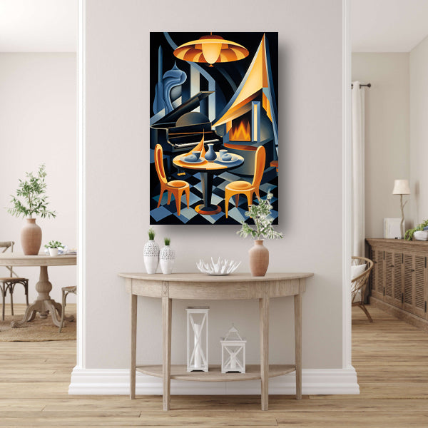 Minimalistische eetkamer met raam canvas met baklijst