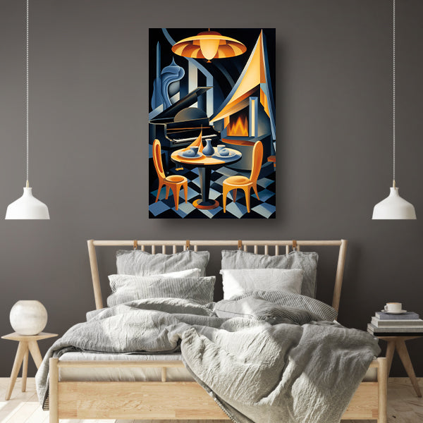 Minimalistische eetkamer met raam canvas met baklijst