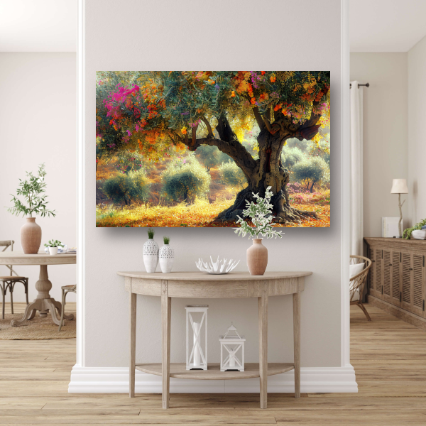 Bloeiende fruitboom in voorjaarstuin canvas