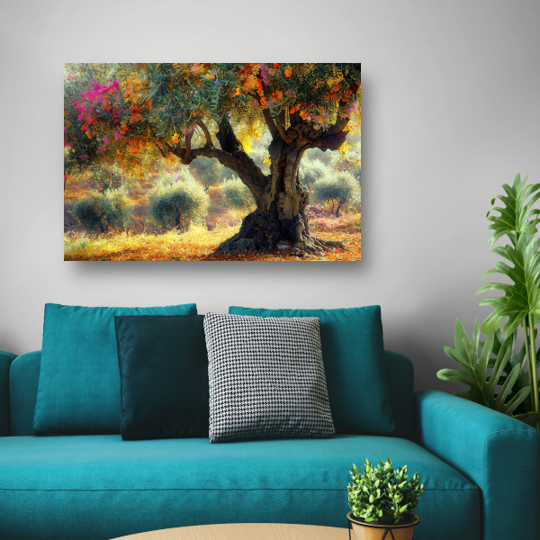 Bloeiende fruitboom in voorjaarstuin canvas