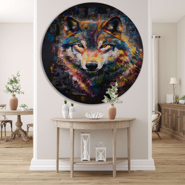 Dynamische Kleurrijke Abstracte Wolf aluminium muurcirkel