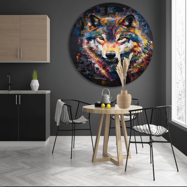 Dynamische Kleurrijke Abstracte Wolf aluminium muurcirkel