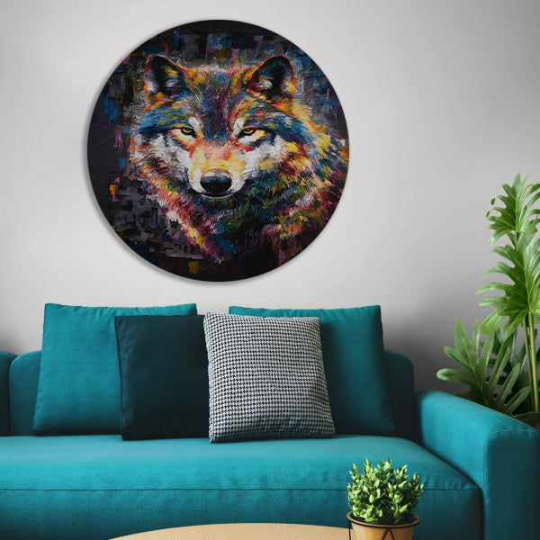Dynamische Kleurrijke Abstracte Wolf aluminium muurcirkel