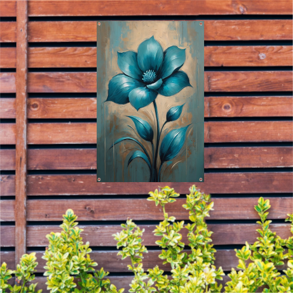Turquoise Bloem op Beige Achtergrond tuinposter