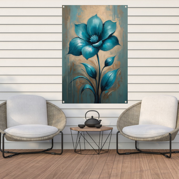 Turquoise Bloem op Beige Achtergrond tuinposter
