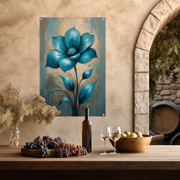 Turquoise Bloem op Beige Achtergrond tuinposter