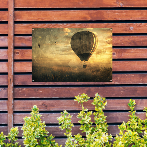 Luchtballon boven impressionistisch landschap tuinposter