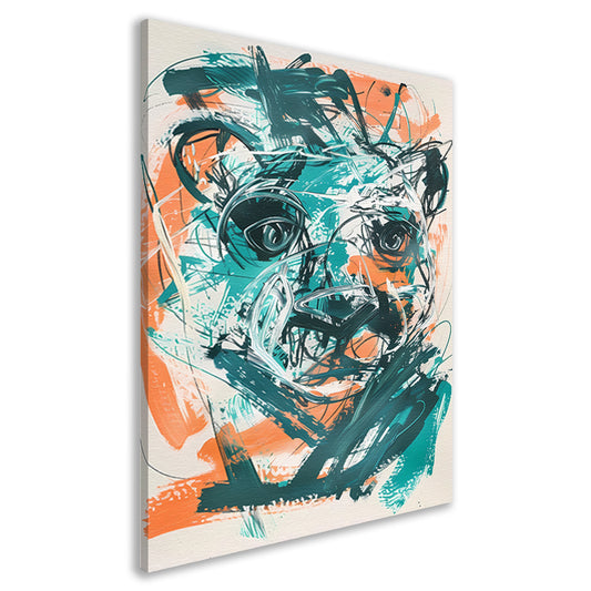 Abstracte schildering van een beer met kleuren canvas