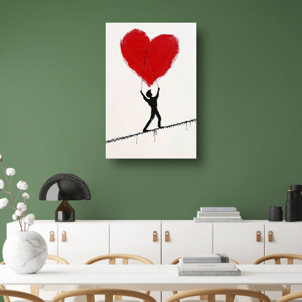 Figuur met een hart op een koord poster