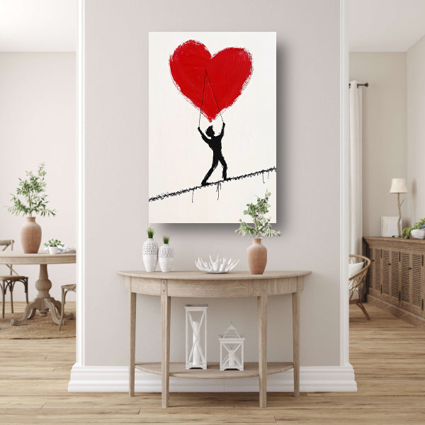 Figuur met een hart op een koord poster