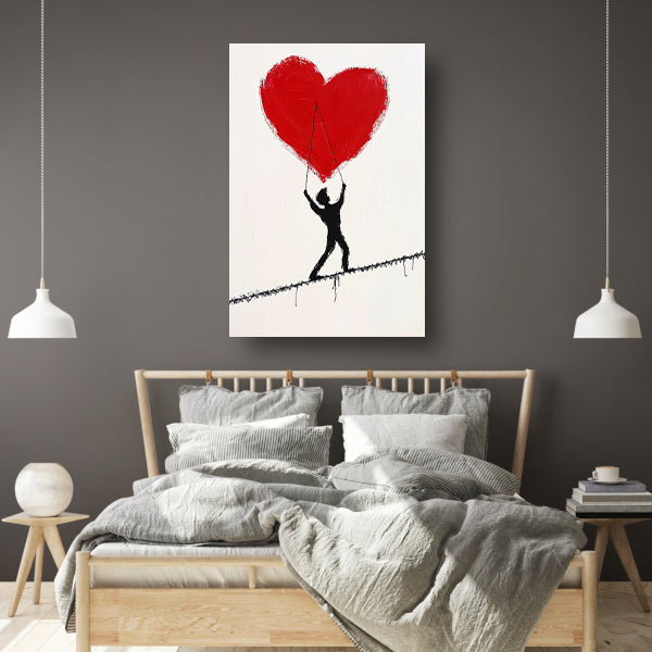 Figuur met een hart op een koord poster