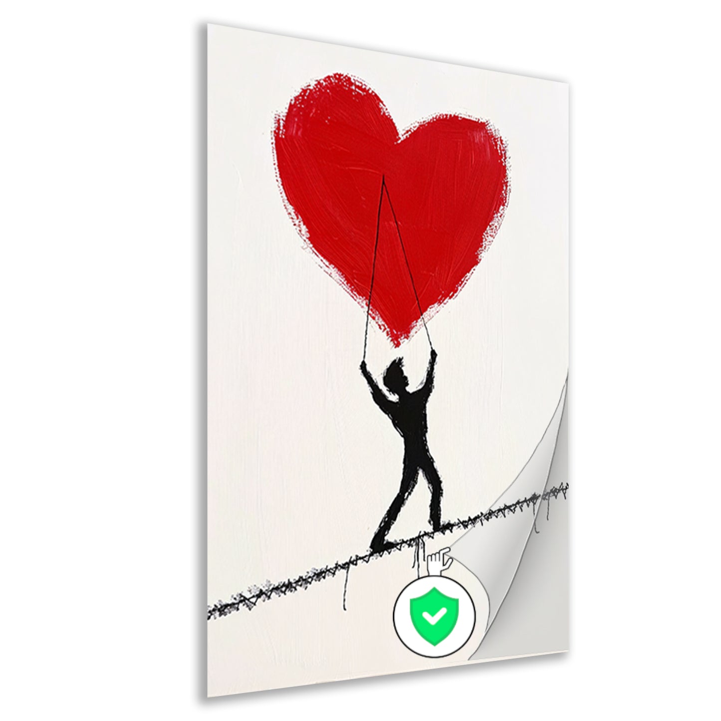 Figuur met een hart op een koord poster