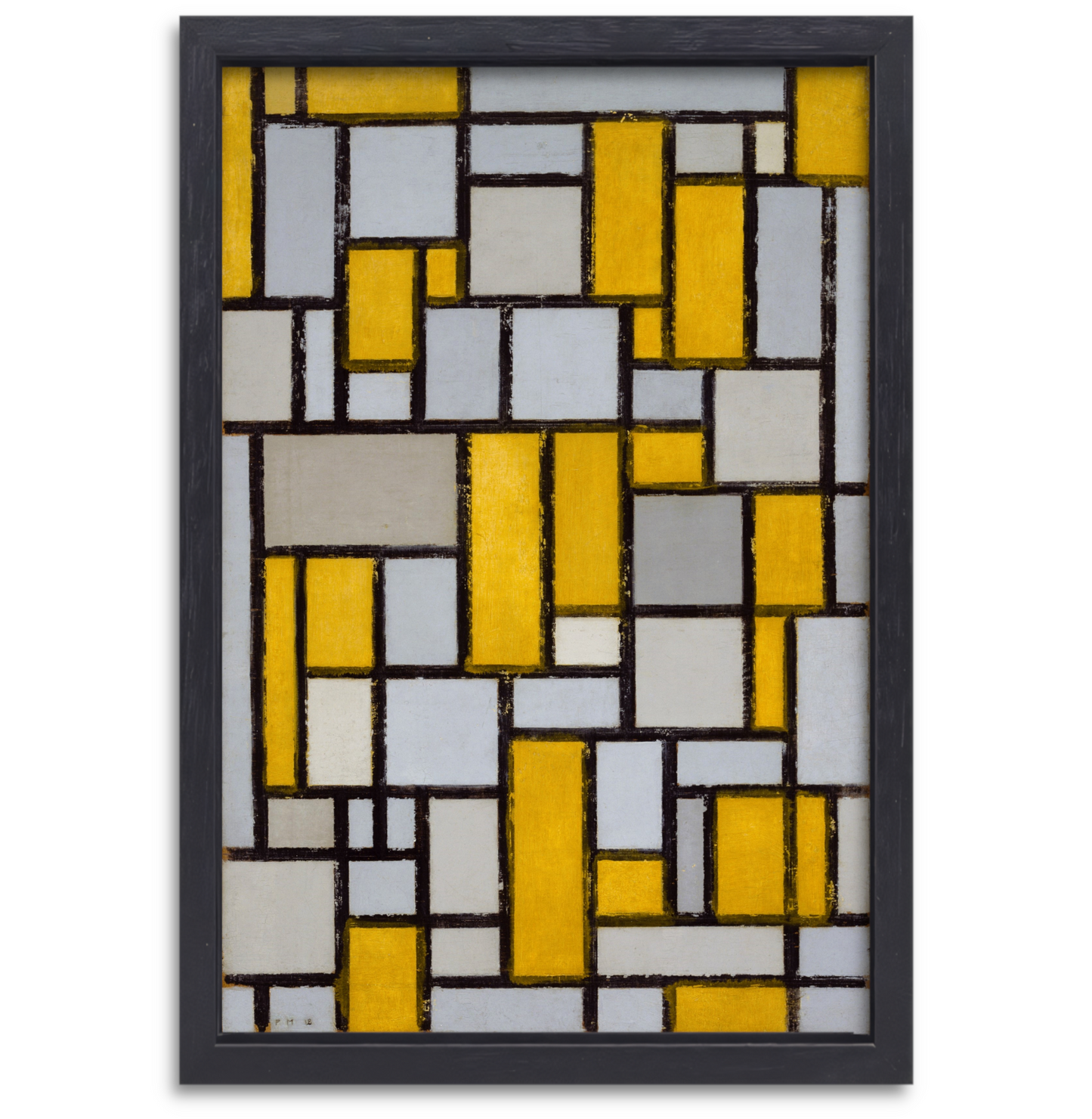 Compositie met raster 1 - Piet Mondriaan canvas met baklijst