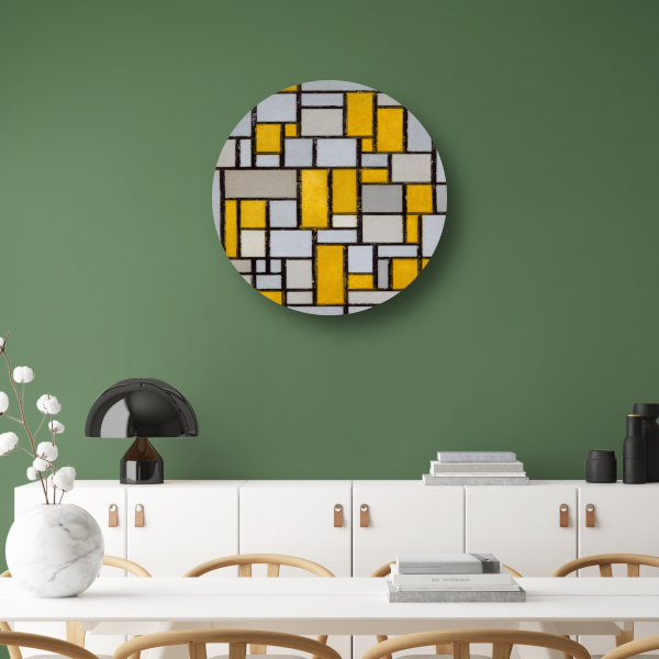 Compositie met raster 1 - Piet Mondriaan aluminium muurcirkel