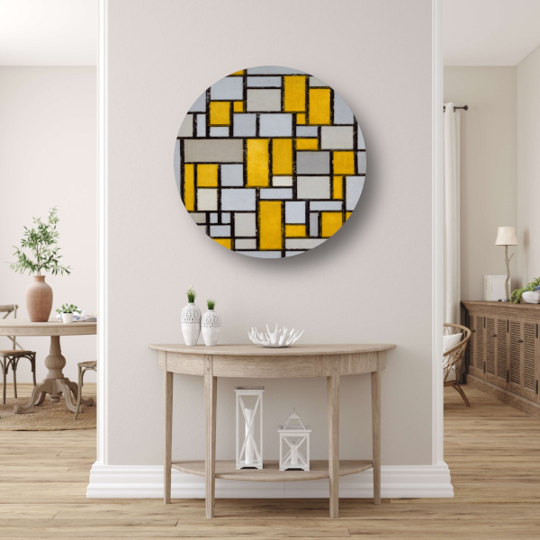 Compositie met raster 1 - Piet Mondriaan aluminium muurcirkel