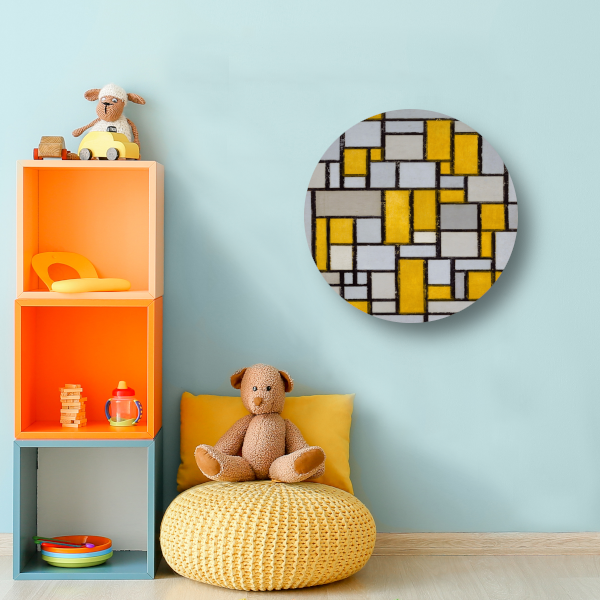 Compositie met raster 1 - Piet Mondriaan aluminium muurcirkel