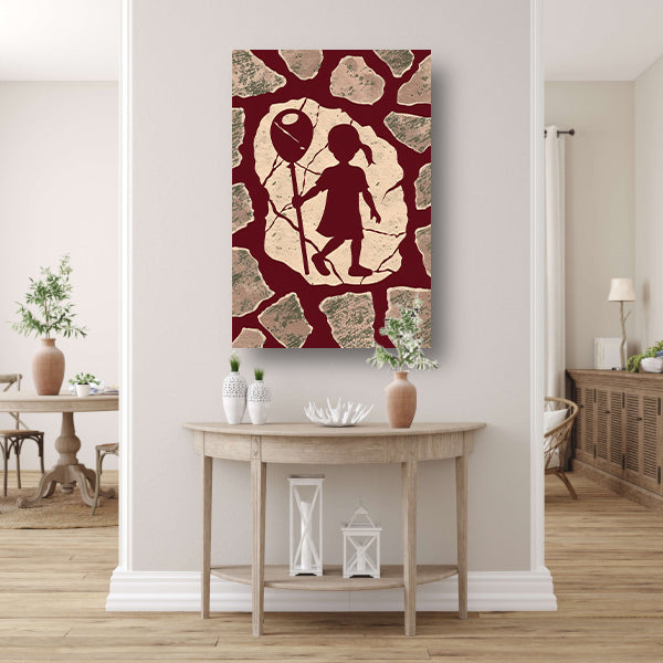 Meisje met ballon en gescheurde achtergrond canvas