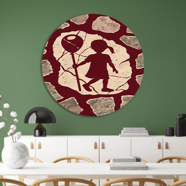 Meisje met ballon en gescheurde achtergrond aluminium muurcirkel
