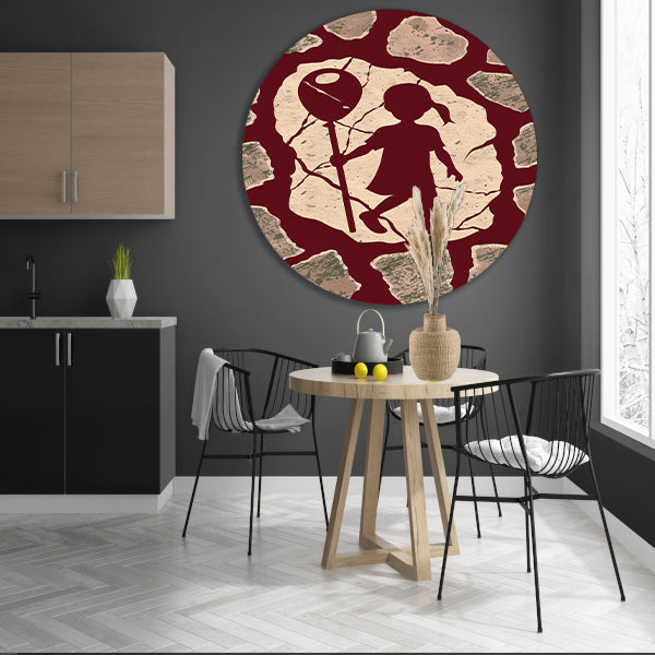 Meisje met ballon en gescheurde achtergrond aluminium muurcirkel