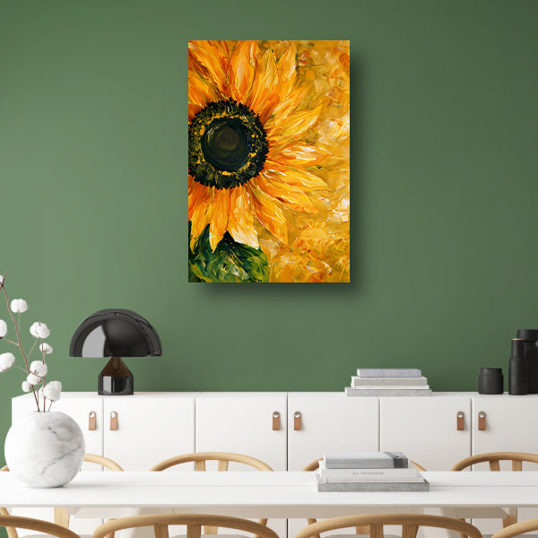 Realistisch schilderij van kleurrijke zonnebloem canvas