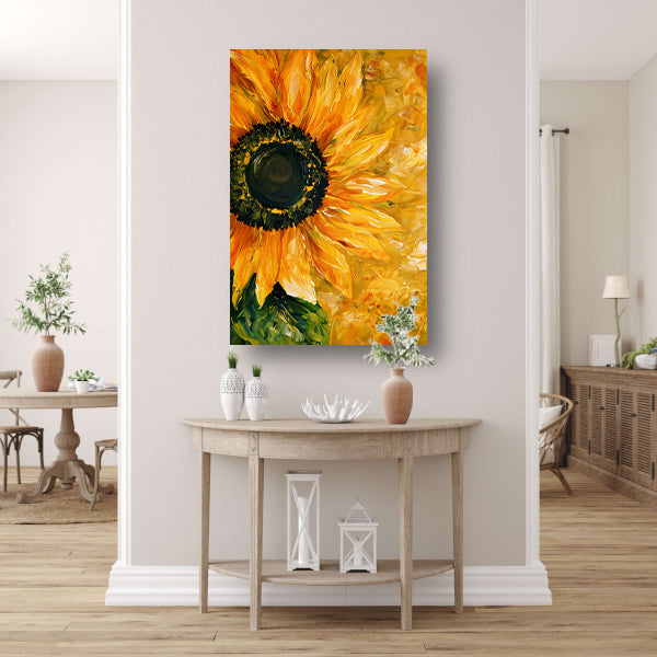 Realistisch schilderij van kleurrijke zonnebloem canvas