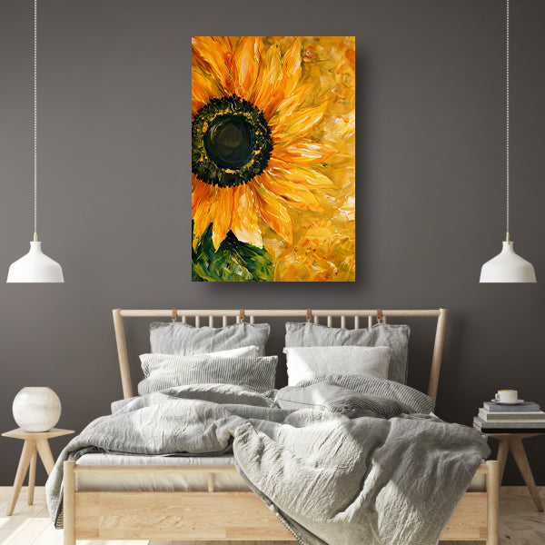 Realistisch schilderij van kleurrijke zonnebloem canvas