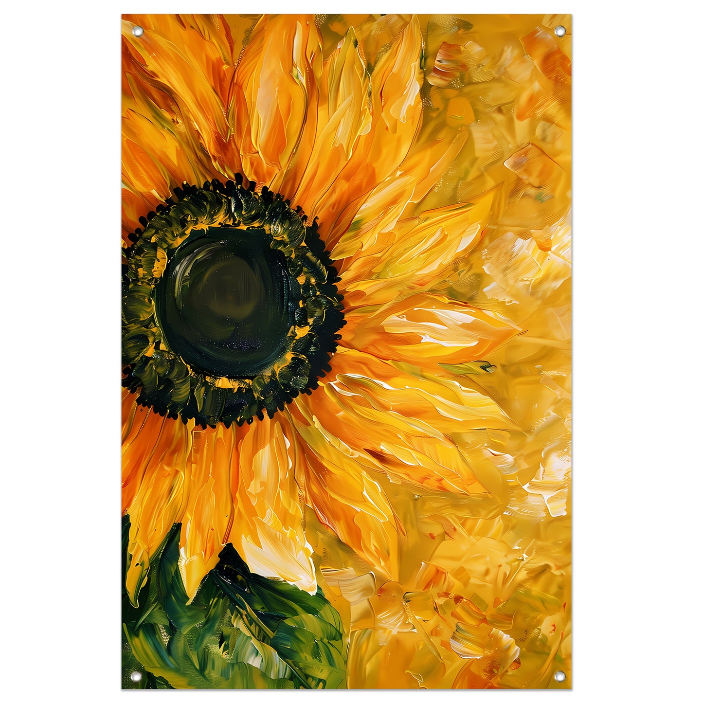 Realistisch schilderij van kleurrijke zonnebloem tuinposter