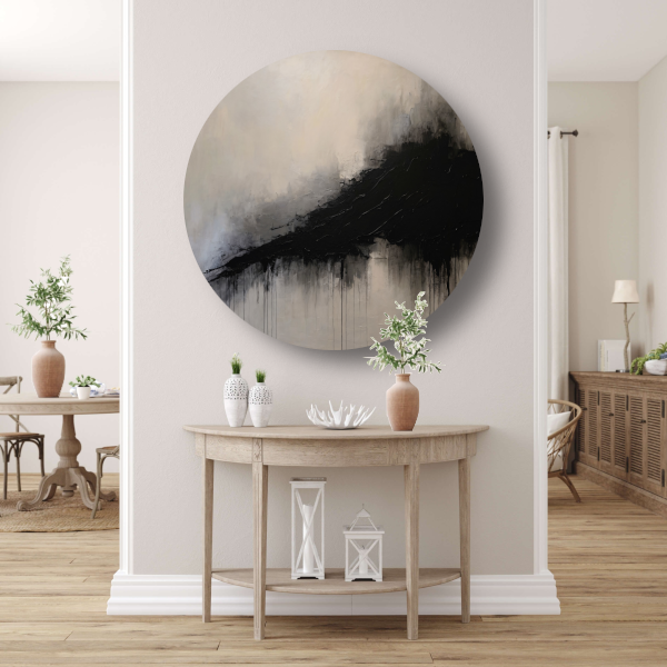 Spel van licht en schaduw in zwart-wit aluminium muurcirkel