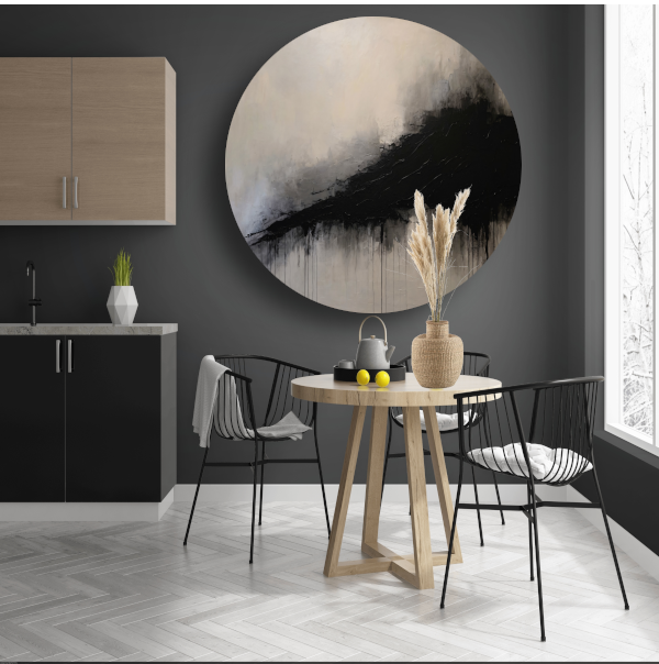 Spel van licht en schaduw in zwart-wit aluminium muurcirkel